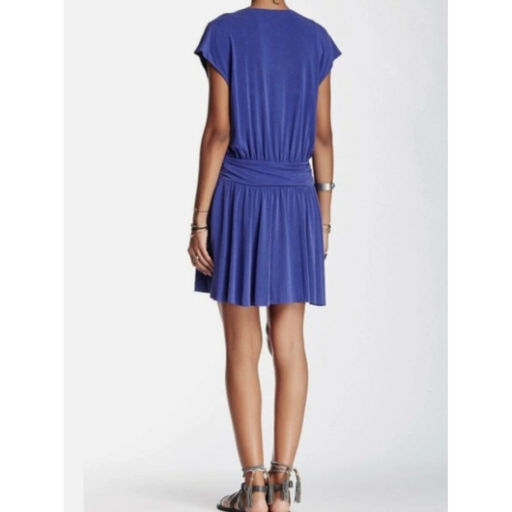 Free People XS Vibrant Cobalt Cupro Crisscross Front Mini Dress Vneck - Picture 2 of 10